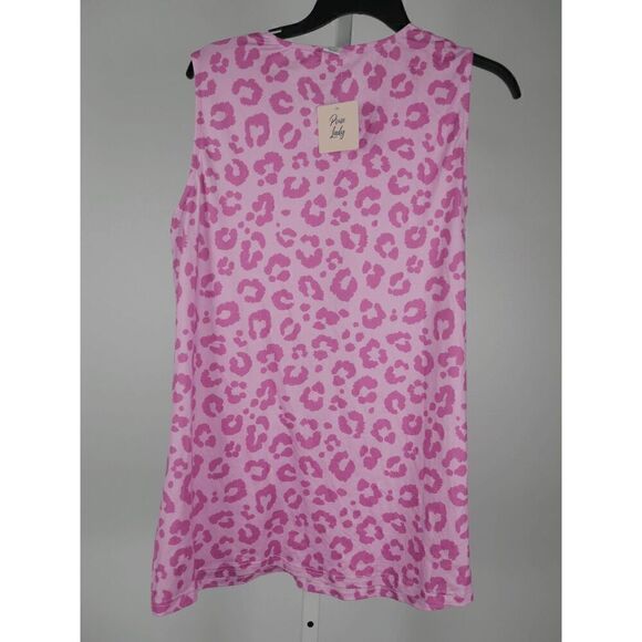 Pink Leopard Button-Front V-neck Tank Top L - Picture 3 of 6
